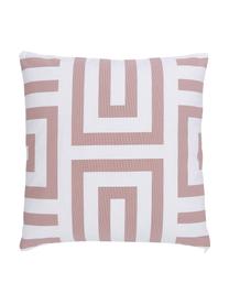 Housse de coussin 45x45 en coton motif graphique Bram, 100 % coton, Blanc, vieux rose, larg. 45 x long. 45 cm