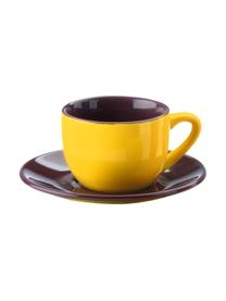 Kleurrijke espressokopjes met schoteltjes Harlequin, 6 stuks, Keramiek, Multicolour, Ø 12 x H 5 cm