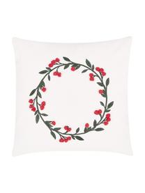 Funda de cojín bordada de terciopelo Christmas Wreath, Blanco crema, An 40 x L 40 cm