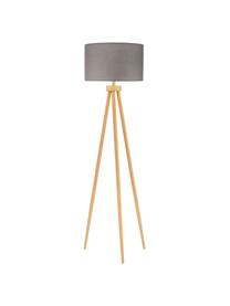 Tripod vloerlamp Grand Coziness met houten voet, Lampenkap: stof, Lampvoet: hout, Grijs, houtkleurig, Ø 51 x H 147 cm