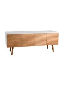 Scandi tv-meubel Pedro met deuren, Frame: gelakt MDF, Wit, grenenhoutkleurig, 120 x 48 cm