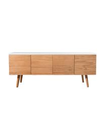 Scandi tv-meubel Pedro met deuren, Frame: gelakt MDF, Wit, grenenhoutkleurig, 120 x 48 cm