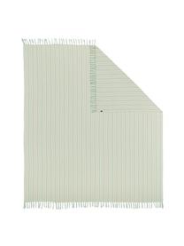 Copriletto in cotone a righe con frange Puket, 100% cotone, Turchese, bianco latteo, Larg. 240 x Lung. 260 cm (per letti da 160 x 200)