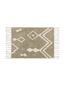 Tappeto bagno beige/bianco con motivo boho e nappe Fauve, 100% cotone, Beige, bianco, Larg. 50 x Lung. 70 cm