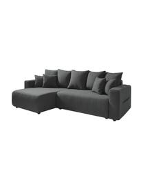 Sofa narożna z funkcją spania i miejscem do przechowywania Elvi, Tapicerka: poliester z powłoką hydro, Nogi: tworzywo sztuczne, Antracytowy, S 282 x G 153 cm