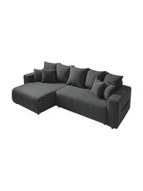 Sofa narożna z funkcją spania i miejscem do przechowywania Elvi, Tapicerka: poliester z powłoką hydro, Nogi: tworzywo sztuczne, Antracytowy, S 282 x G 153 cm