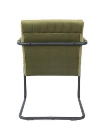Fluwelen cantilever stoel titched met armleuning, Bekleding: polyester fluweel, Frame: gepoedercoat metaal, Olijfgroen, 58 x 66 cm