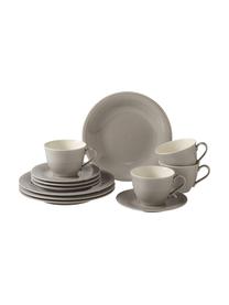 Vajilla Loop, 4 comensales (12 pzas.), Porcelana, Gris, blanco, Set de diferentes tamaños