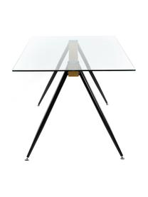 Mesa de comedor Mila, tablero de cristal, Tablero: cristal templado, Patas: hierro, Natural, negro, An 160 x F 90 cm