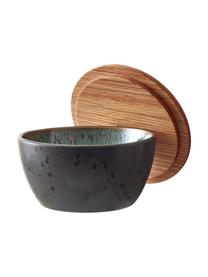 Set de cuencos con tapadera de madera Gasper, 3 uds., Negro, verde, madera de roble, Set de diferentes tamaños