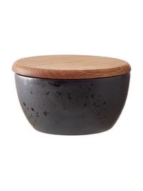 Opbergschalenset Gasper met houten deksel, 3-delig, Schaal: keramiek, Deksel: eikenhout, Zwart, groen, eikenhout, Set met verschillende formaten