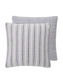 Housse de coussin 45x45 réversible Lindsey, 100 % coton, certifié GRS, Bleu, blanc crème, larg. 45 x long. 45 cm