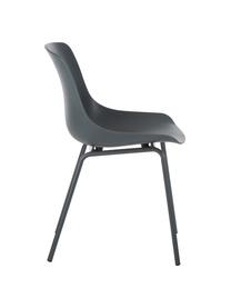 Kunststoffen stoelen Dave met metalen poten, 2 stuks, Zitvlak: kunststof, Poten: gepoedercoat metaal, Donkergrijs, B 46 x D 53 cm