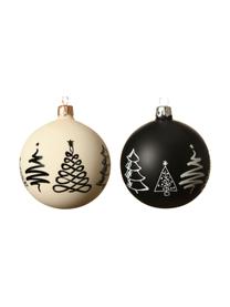 Bolas de Navidad Cartoony, Ø 8 cm, 2 uds., Vidrio, Blanco, negro, Ø 8 cm