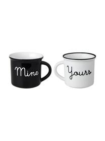Sada hrnků na čaj s nápisy Yours & Mine, 2 díly, Bílá, černá