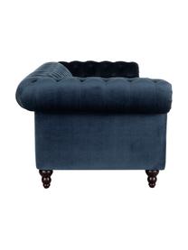 Fluwelen chesterfield bank Gladis (3-zits) in donkerblauw, Bekleding: 100% polyester, Poten: gelakt eikenhout, Frame: houten basisframe, Fluweel donkerblauw, B 230 cm x H 74 cm