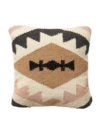 Housse de coussin 45x45 laine, ethnique Gayle, Beige, noir, crème, rose