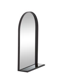 Espejo de pared de metal Grisell, Estante: vidrio, Espejo: cristal, Negro, An 46 x Al 77 cm