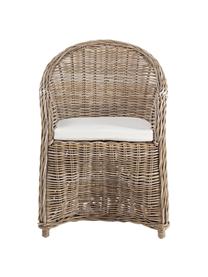 Sedia in rattan con braccioli e cuscino Martin, Marrone, Larg. 60 x Prof. 67 cm