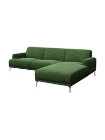 Divano angolare in tessuto verde scuro con sistema zero spot Puzo, Rivestimento: 100% poliestere, Sottostruttura: compensato, legno di betu, Piedini: metallo verniciato, Verde scuro, Larg. 240 x Prof. 165 cm