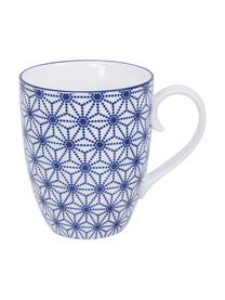 Handgemachte Porzellan-Tassen Nippon, 4-er Set, Porzellan, Blau, Weiß, Ø 9 x H 10 cm, 380 ml