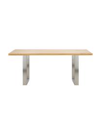 Table avec plateau en bois massif Oliver, Chêne sauvage, acier inoxydable