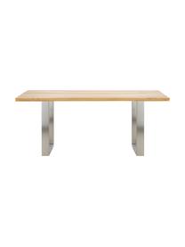 Mesa de comedor Oliver, tablero de madera maciza, Tablero: madera de roble maciza y , Patas: acero mate lacado, Roble, acero inoxidable, An 180 x F 90 cm