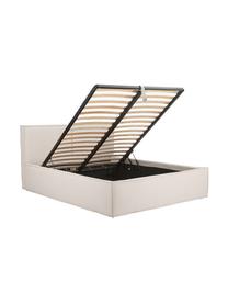 Polsterbett Dream mit Stauraum, Bezug: Polyester (Strukturstoff), Korpus: Massives Kiefernholz, FSC, Webstoff Hellbeige, B 140 x L 200 cm