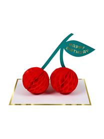 Verjaardagskaart Cherries, Papier, Wit, goudkleurig, rood, groen, 19 x 13 cm