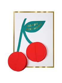 Carte d'anniversaire Cherries, Blanc, couleur dorée, rouge, vert