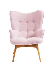 Fauteuil à oreilles rose pieds en bois Vicky, Rose, blanc crème, larg. 73 x prof. 83 cm