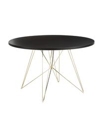 Ronde eettafel XZ3 met schraagpoten, Tafelblad: MDF met polymeercoating, Poten: vermessingd staaldraad, Messingkleurig, Ø 120 x H 74 cm