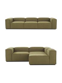 Modulares Sofa Lennon (4-Sitzer), Bezug: Polyester Der hochwertige, Gestell: Massives Kiefernholz FSC-, Füße: Kunststoff, Webstoff Olivgrün, B 327 x T 119 cm