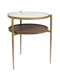 Kulatý odkládací stolek z imitace mramoru Bella, Bílá, zlatá, ořechové dřevo, Ø 45 cm, V 54 cm