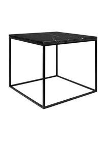 Mramorový odkládací stolek Gleam, Deska stolu: černá, mramorovaná Rám: černá