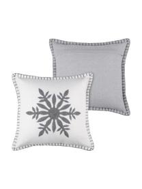 Kissen Vaujany mit Schneeflockenmotiv, mit Inlett, Bezug: 50% Baumwolle, 32% Wolle,, Gebrochenes Weiß, Grau, 40 x 40 cm