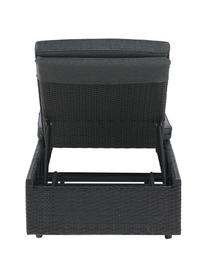 Lettino prendisole con ruote Sun, Rivestimento: 100% poliestere, Struttura: alluminio verniciato, Tessuto: rattan PE (6 mm), Gambe: plastica, acciaio inossid, Nero, Larg. 198 x Prof. 62 cm