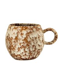 Tasse émaillée en grès artisanale Paula, Grès cérame, Brun, blanc crème, Ø 9 x haut. 8 cm, 275 ml