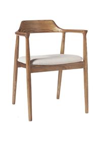 Silla con reposabrazos de madera de fresno Alis, Asiento: 80% poliéster, 20% Rayon, Estructura: madera de fresno, Tejido beige, madera de fresno, An 59 x Al 78 cm