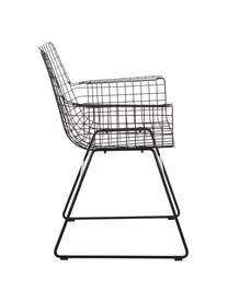 Chaise design en métal à accoudoirs Wire, Métal, revêtement par poudre, Noir, larg. 72 x prof. 56 cm