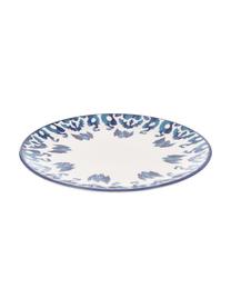 Platos postre artesanales Ikat, 6 uds., Cerámica, Blanco, azul, Ø 21 cm