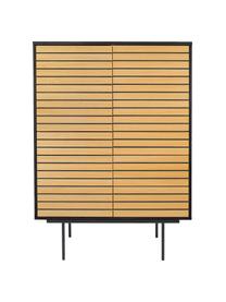 Dressoir Stripe van eikenhout, Frame: MDF met eikenhoutfineer, Frame: metaal, Eikenhoutkleurig, zwart, 101 x 140 cm