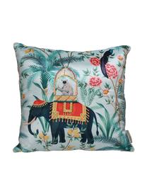 Coussin en velours 45x45 oriental Elephant, Turquoise, rose pâle, larg. 45 x long. 45 cm