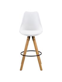 Sedia da bar bianca Dima 2 pz, Rivestimento: poliestere, Gambe: legno di albero della gom, Sedile: bianco Gambe:  legno di albero della gomma Poggiapiedi: nero, Larg. 49 x Alt. 112 cm