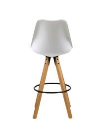 Sedia da bar bianca Dima 2 pz, Rivestimento: poliestere, Gambe: legno di albero della gom, Sedile: bianco Gambe:  legno di albero della gomma Poggiapiedi: nero, Larg. 49 x Alt. 112 cm