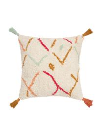 Housse de coussin 45x45 moelleuse pur coton Asila, Couleur crème, multicolore