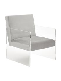 Fluwelen lounge fauteuil Ayden, Bekleding: fluweel (polyester), Frame: massief populierenhout, m, Poten: acrylglas, Fluweel lichtgrijs, B 64  x D 74 cm