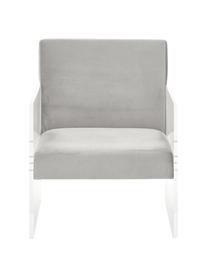 Sillón de terciopelo Ayden, Tapizado: terciopelo (poliéster) Re, Patas: vidrio acrílico, Terciopelo gris claro, An 69 x F 74 cm