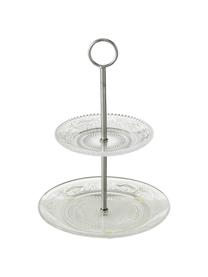 Etagere Relief aus Glas mit silbernem Gestell, Ablagefläche: Glas, Stange: Metall, Transparent, Ø 20 x H 28 cm