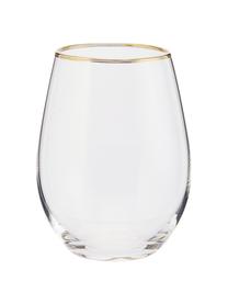 Vasos altos Chloe, 4 uds., Vidrio, Transparente, dorado, Ø 9 x Al 12 cm, 600 ml